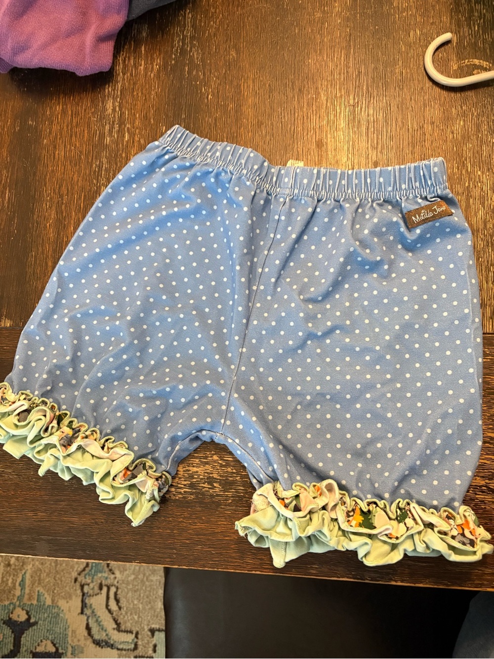 Matilda Jane Blue Polka Dot Ruffle Bloomers with Pastel Trim